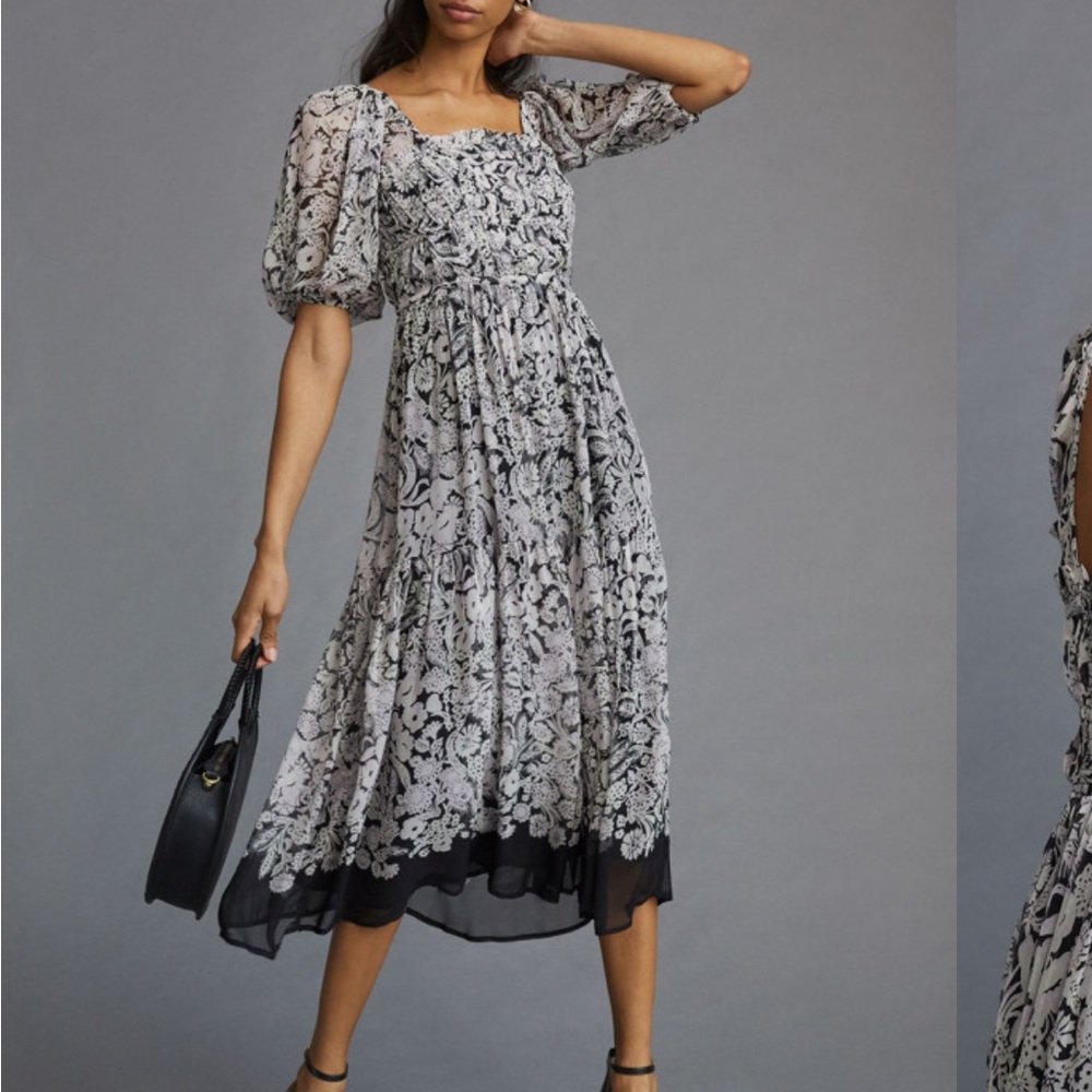 Squareneck smocked midi dress